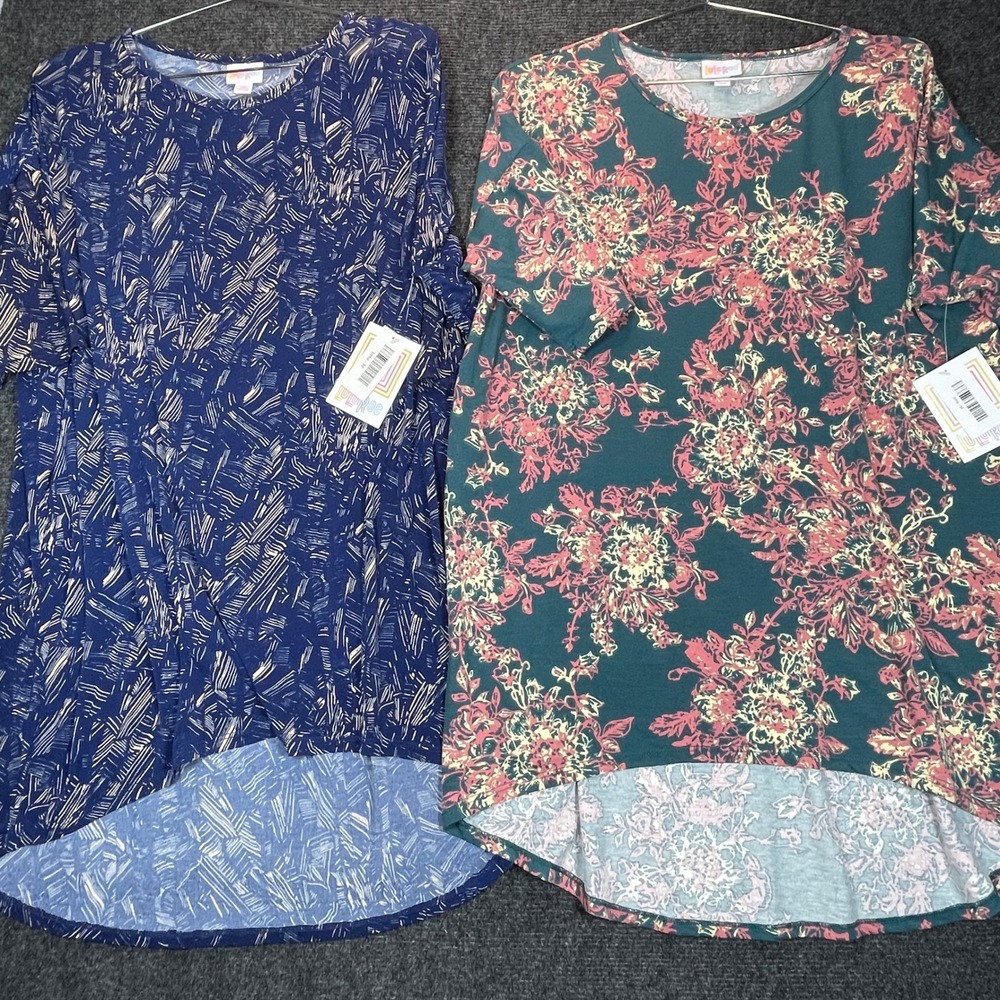 LuLaRoe Irma Tunic Tops (2) Women M Oversized Blue Teal Floral Modest Bundle NWT